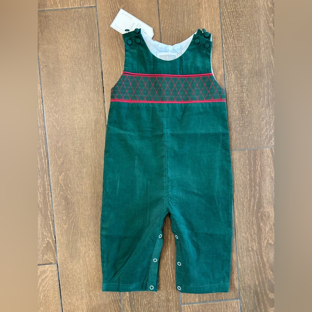 Lil Cactus Green Smocked Christmas Overalls
